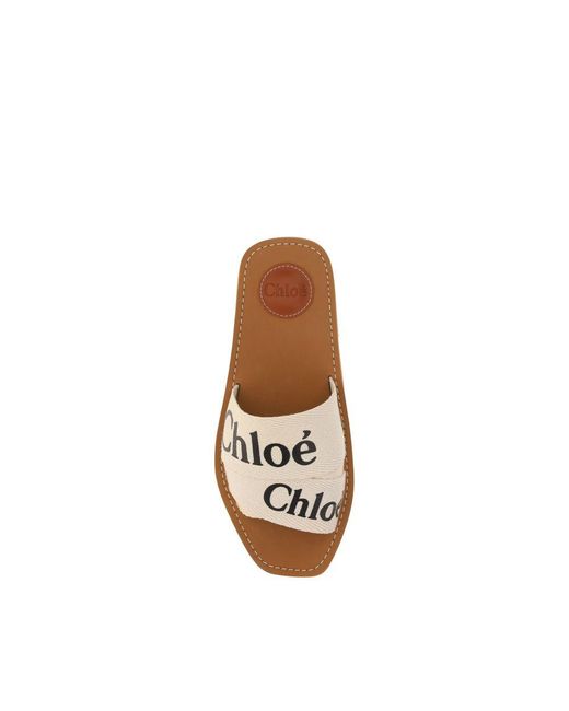 Chloé Natural White Cotton Flat Sandals