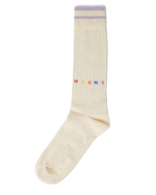 Marni White Logo Intarsia Socks for men