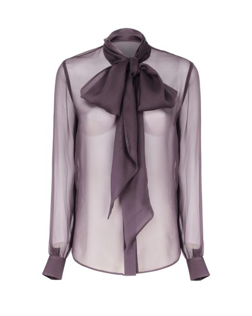 Saint Laurent Purple Silk Lavallière Collar Shirt