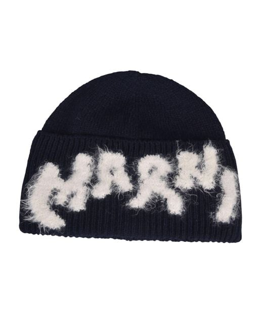 Marni Shetland Logo Beanie in Blue for Men | Lyst