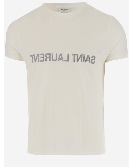 Saint Laurent White Cotton T-Shirt With Logo for men