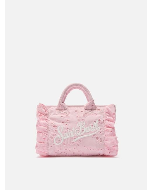 Mc2 Saint Barth Pink Vanity Mini Volant Bag Broderie Anglaise Cotton