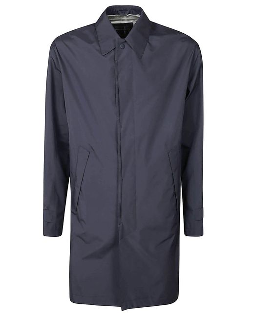 Herno Blue Rear Slit Plain Raincoat for men