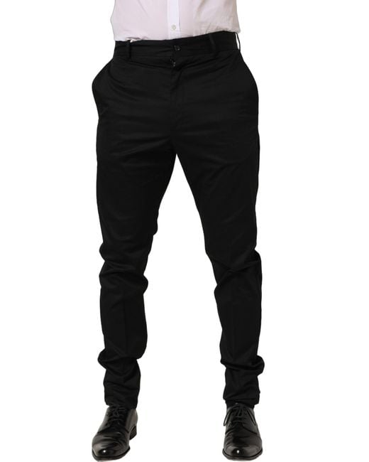 Dolce & Gabbana Black Cotton Tapered Leg Dress Trouser Pants Elastane for men