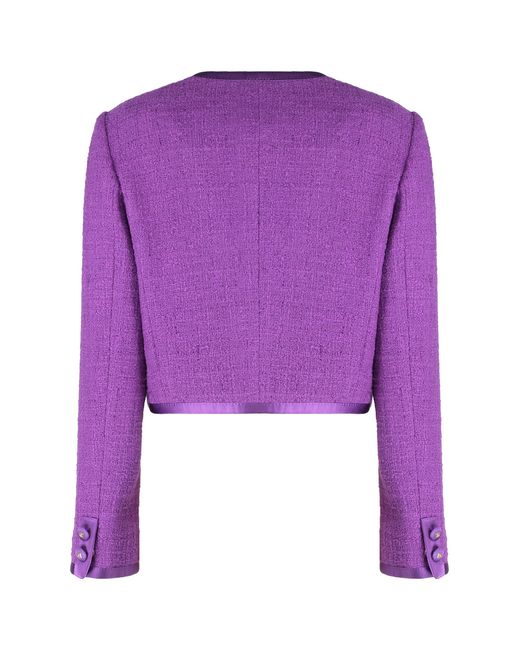 Dolce & Gabbana Purple Tweed Jacket With Front Pockets Cotton Blazers