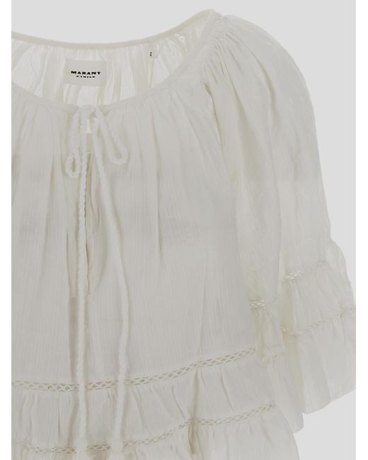 Isabel Marant White Drawstring Ruffled Short-sleeved Blouse