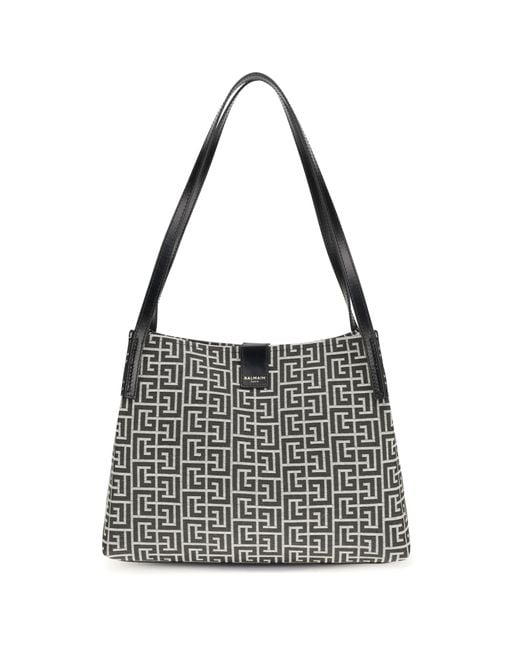 Balmain Black Jacquard And Leather Tote Bag Shoulder