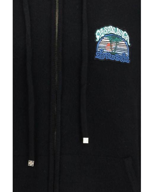 Casablanca Blue Palm Tree Hoodie Merino Wool Ovis Aries Sweatshirts for men