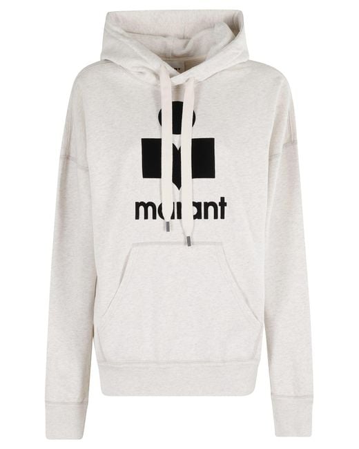 Isabel Marant White Oversized Ecru Hoodie With Front Logo And Drawstring Hood