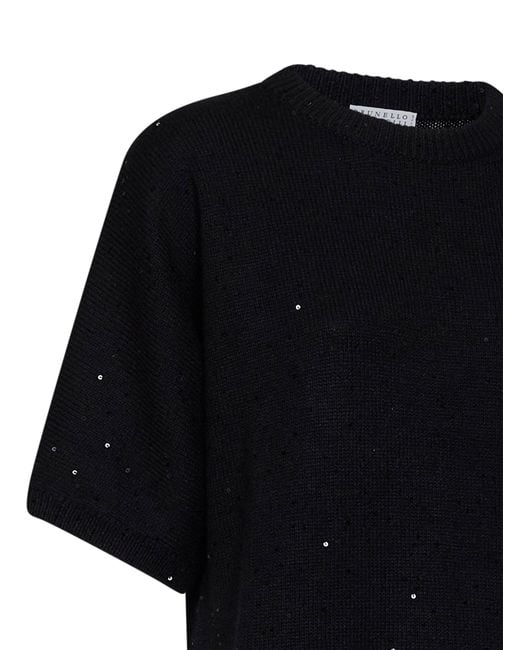 Brunello Cucinelli Black Sweater Sequin-Embellished Lyocell