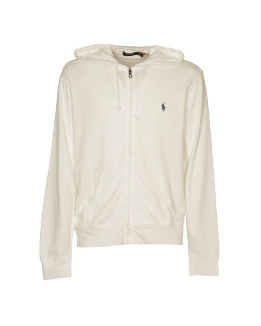 Polo Ralph Lauren White Logo Embroidery Zipped Hoodie for men