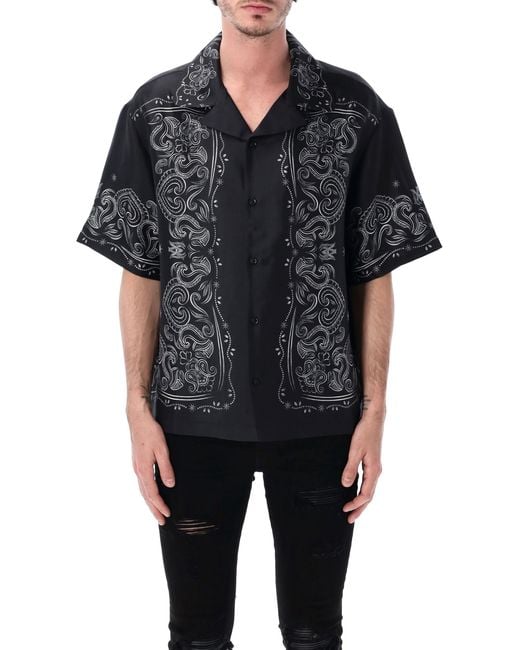 Amiri Black Bandana Paint Bowling Shirt Silk for men