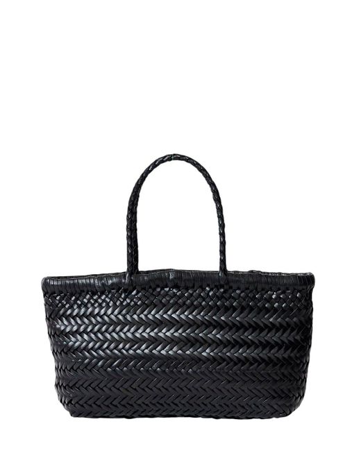 Dragon Diffusion Black Flat Gora Mini Shoulder Bag With Two Top Handles And Interwoven Design