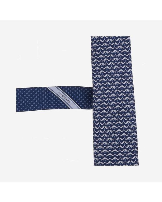 Ferragamo Blue Patterned Silk Tie — Ties & Bow for men