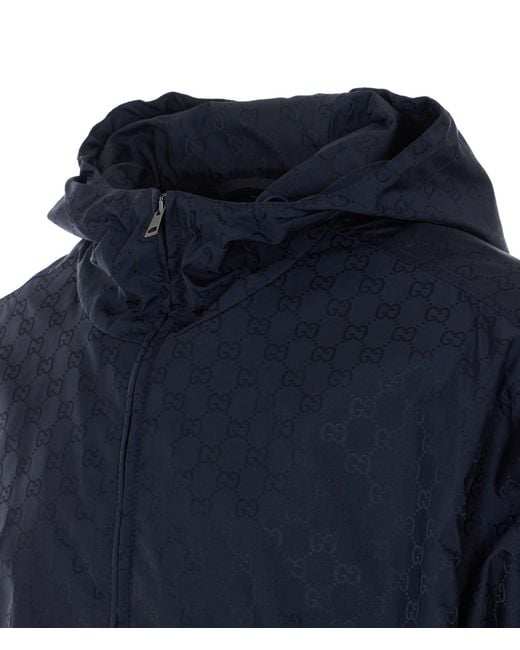 Gucci Blue Gg Nylon Zip Jacket for men