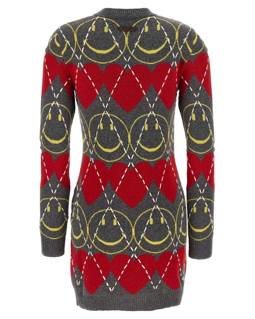 Moschino Red Wool Blend Mini Dress With Diamond-Stitched Pattern