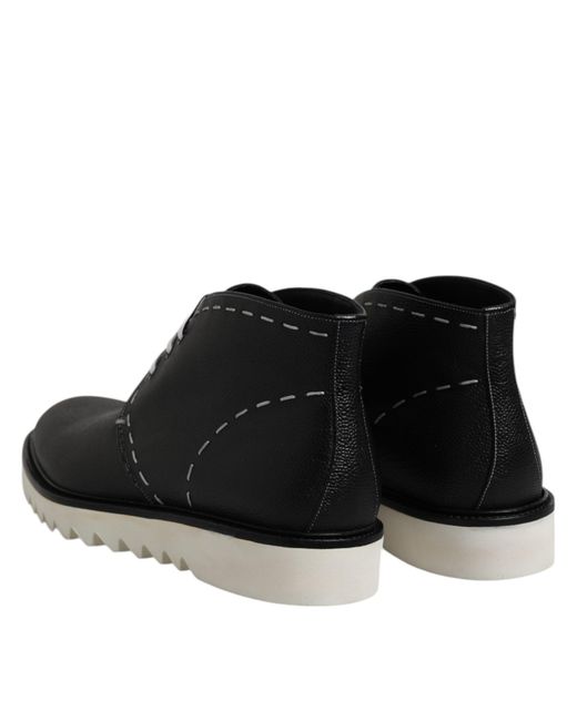 Dolce & Gabbana Black Leather Ankle Boot Stitch Detail for men