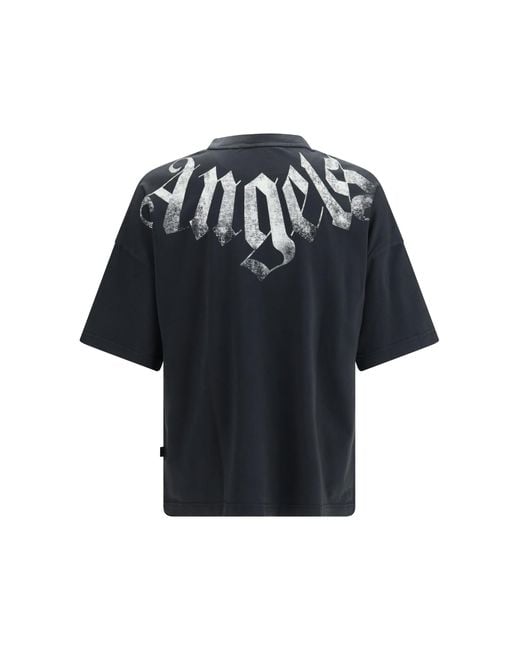 Palm Angels Blue Big Neck Logo T-Shirt Cotton T-Shirts for men