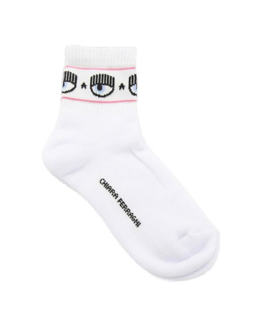 Chiara Ferragni White Eyelike-motif Ankle-length Knitted Socks
