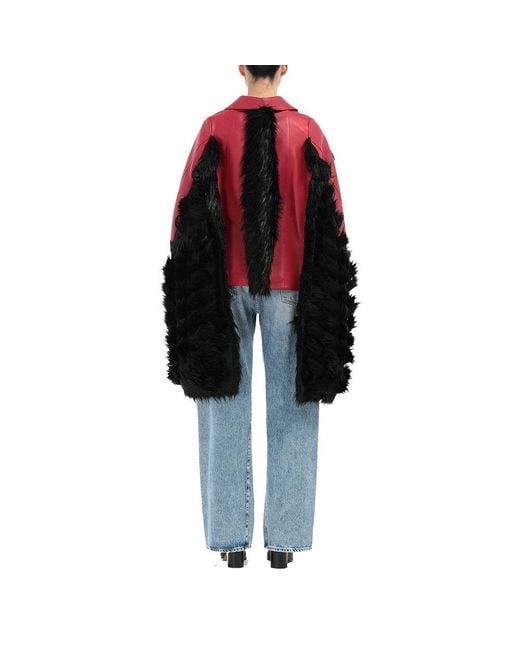 Maison Margiela Pink Faux Fur Trimmed Leather Cape Jacket