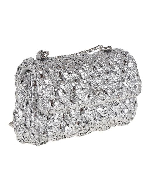 Tory Burch Gray Kira Woven Mini Flap Bag