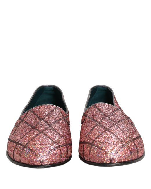 Dolce & Gabbana Purple Check Glitter Lurex Logo Loafers Shoes Leather for men