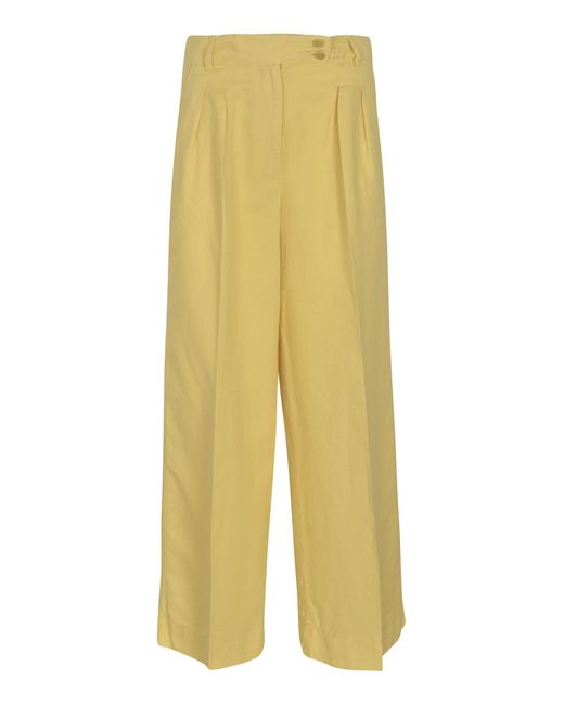 Aspesi Yellow High-Waist Straight Leg Plain Trousers