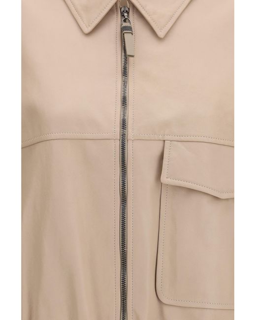 Brunello Cucinelli Natural Glossy Nappa Jacket With Monili Leather