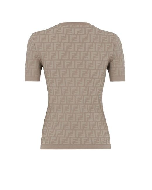 Fendi Gray Monogram Detailed Knit T-Shirt