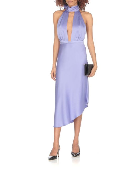 Elisabetta Franchi Purple Satin Dress With Asymmetric Skirt