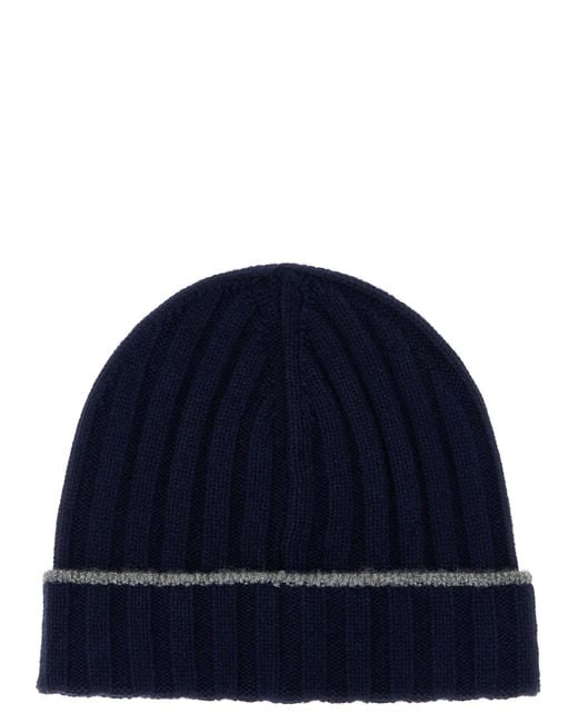 Brunello Cucinelli Blue Cashmere Turn-Up Beanie for men
