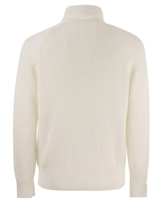 Brunello Cucinelli White Pure Cotton Ribbed Cardigan With Metal Button Fastening for men