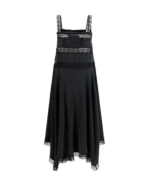 Ganni Black Silk Maxi Dress With Lace Details Silk; Viscose; Elastane