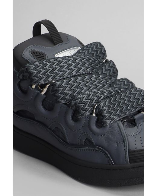 Lanvin Gray Curb Sneakers In Grey Leather for men