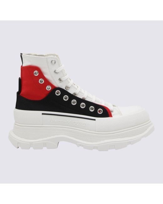 Alexander McQueen Red And Canvas Boots for men