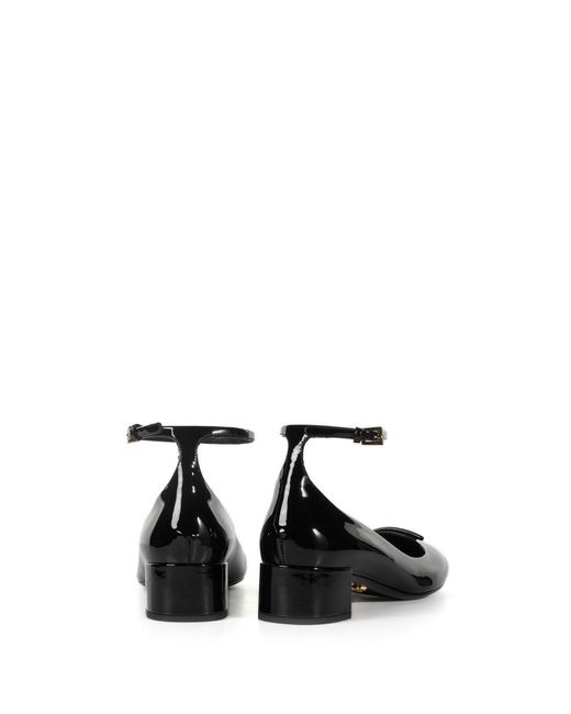 Prada Black Leather Pumps With Logo And Strap