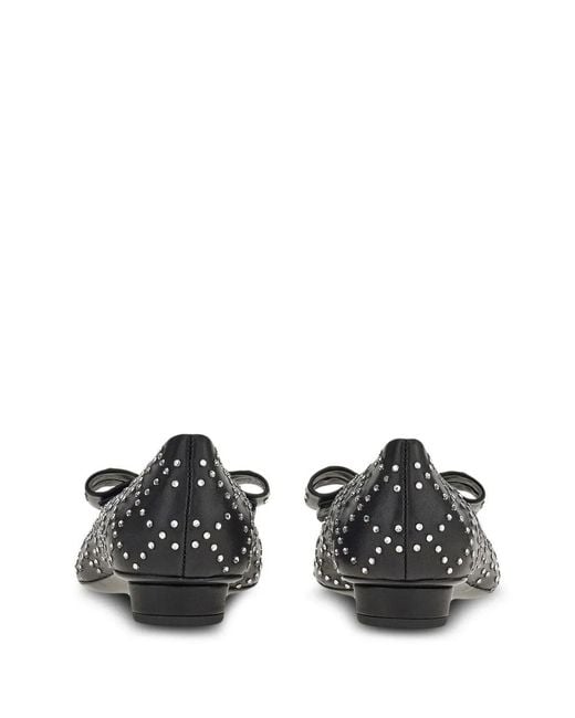 Ferragamo Black Viva Rhinestone-Embellished Flat Pumps