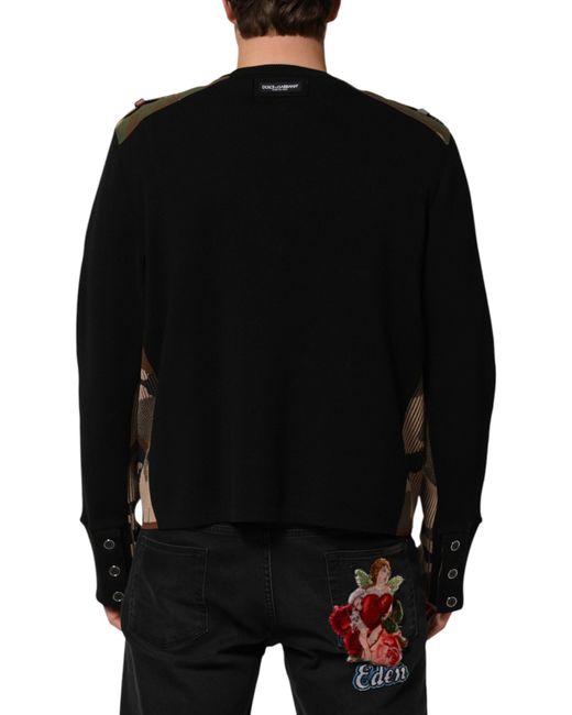 Dolce & Gabbana Black Patchwork Crew Neck Pullover Sweater Co+Pl+Se+Vi Clothing for men