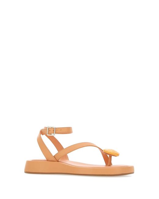 Gia Borghini Brown Peach Leather Rosie 18 Thong Sandals