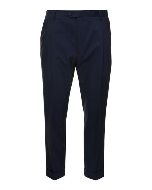 Reveres 1949 Blue Tailored Trousers for men