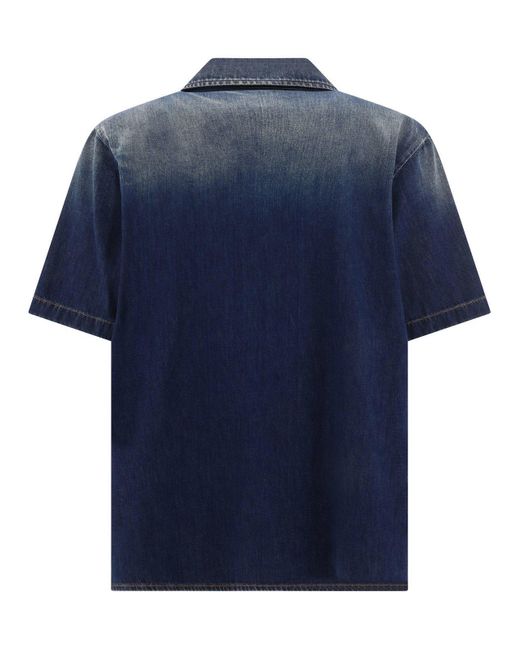 Valentino Blue Straight Hem Denim Bowling Shirt for men