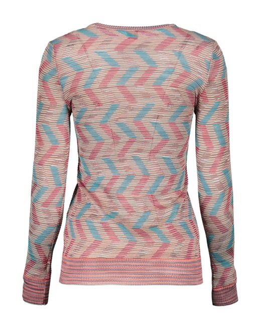 M Missoni Pink Long Sleeve Crew-Neck Sweater