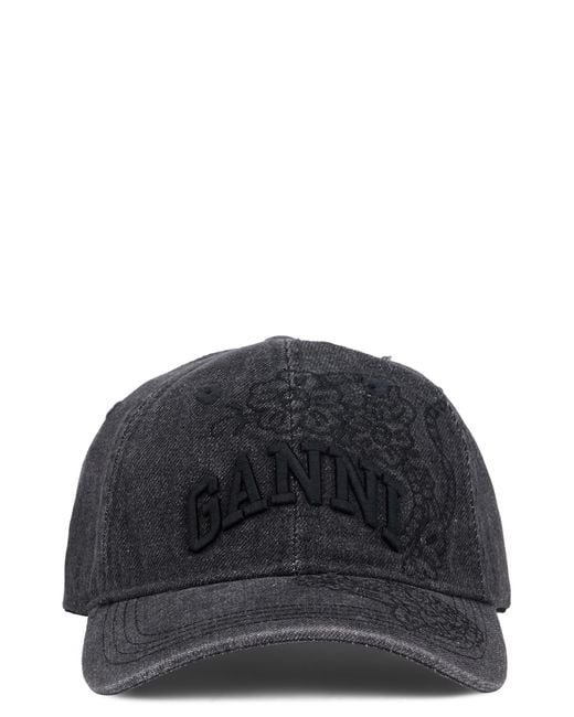 Ganni Black Cap With Visor, Cotton Hat