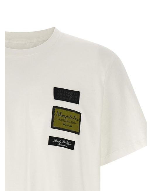MM6 by Maison Margiela White Etichette Patch T-Shirt Cotton for men