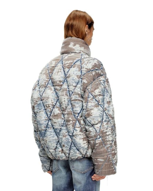 DIESEL Blue W-Kons Down Jacket With Distressed Effect for men