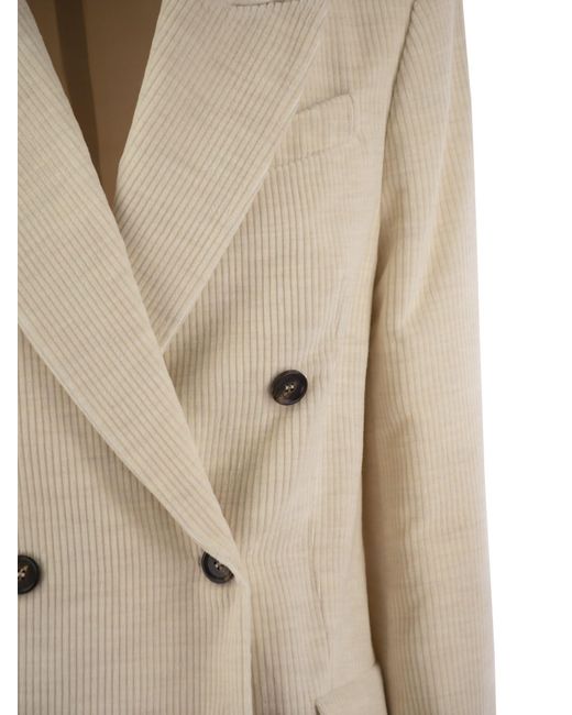 Brunello Cucinelli Natural Viscose And Cotton Corduroy Jacket With Necklace