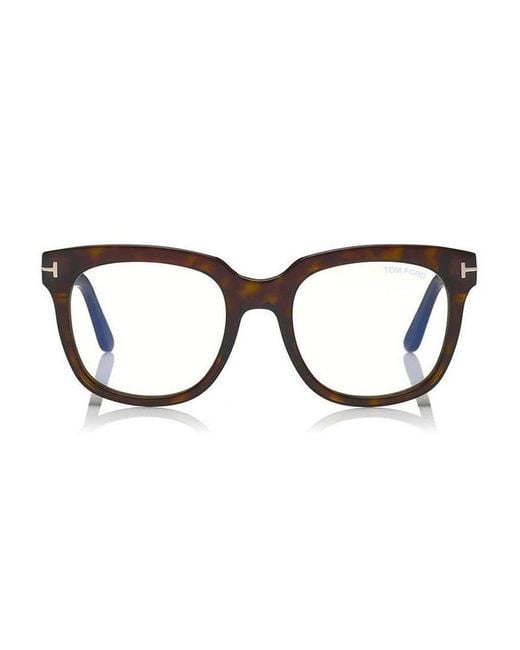 Tom Ford Brown Eyeglasses Square Full Rim, Havana Frame And Clear--Light Block Lenses Lens Ft5537-B052