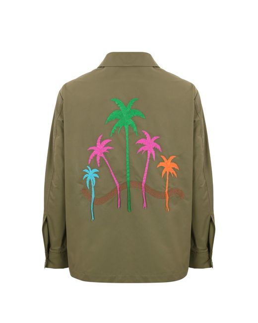 Amaranto Green Shirt Jacket With Embroidery for men