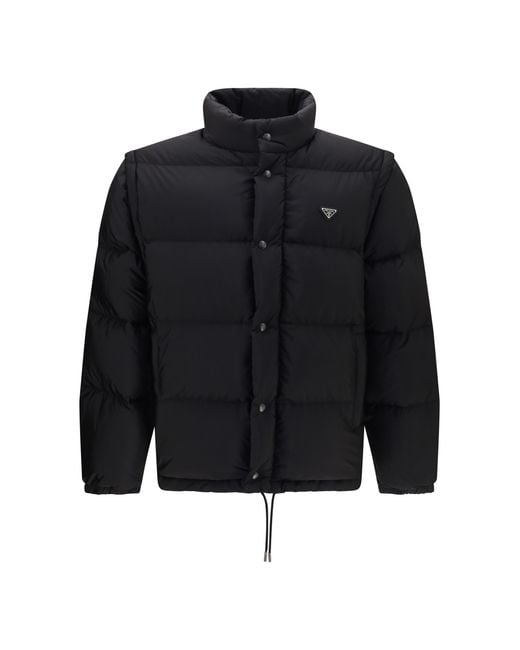 Prada Black Puffer Jacket Re-Nylon Inner Goose Down Padded for men