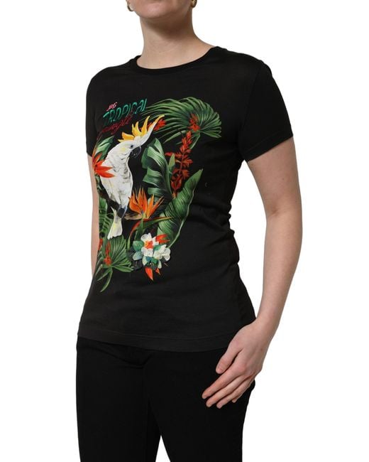 Dolce & Gabbana Green Tropical Print Cotton Round Neck T-Shirt